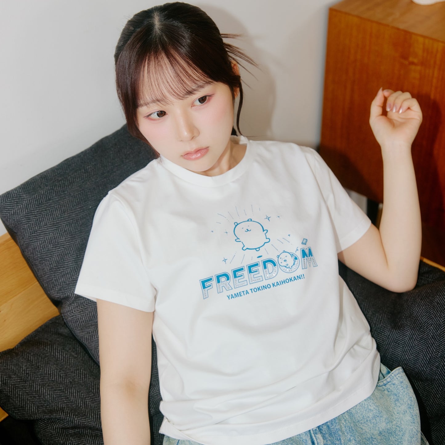 ナガノキャラクターズ ラインストーンTシャツ DECO（FREEDOM） ホワイト