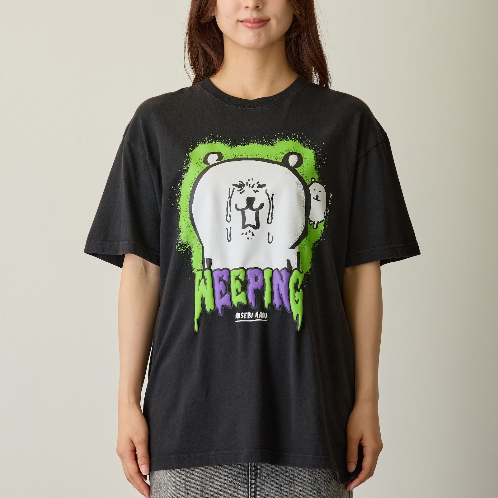ナガノキャラクターズ 発泡プリントTシャツ 咽び泣く ブラック