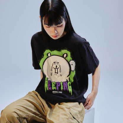 Nagano Characters 발포 프린트 T셔츠 오열 블랙 M