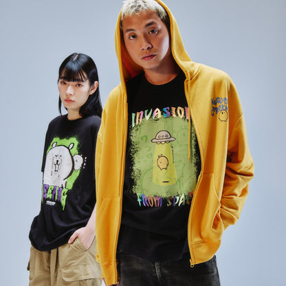 Nagano Characters 박 프린트 T셔츠 두더지고로케 (외계인) 블랙