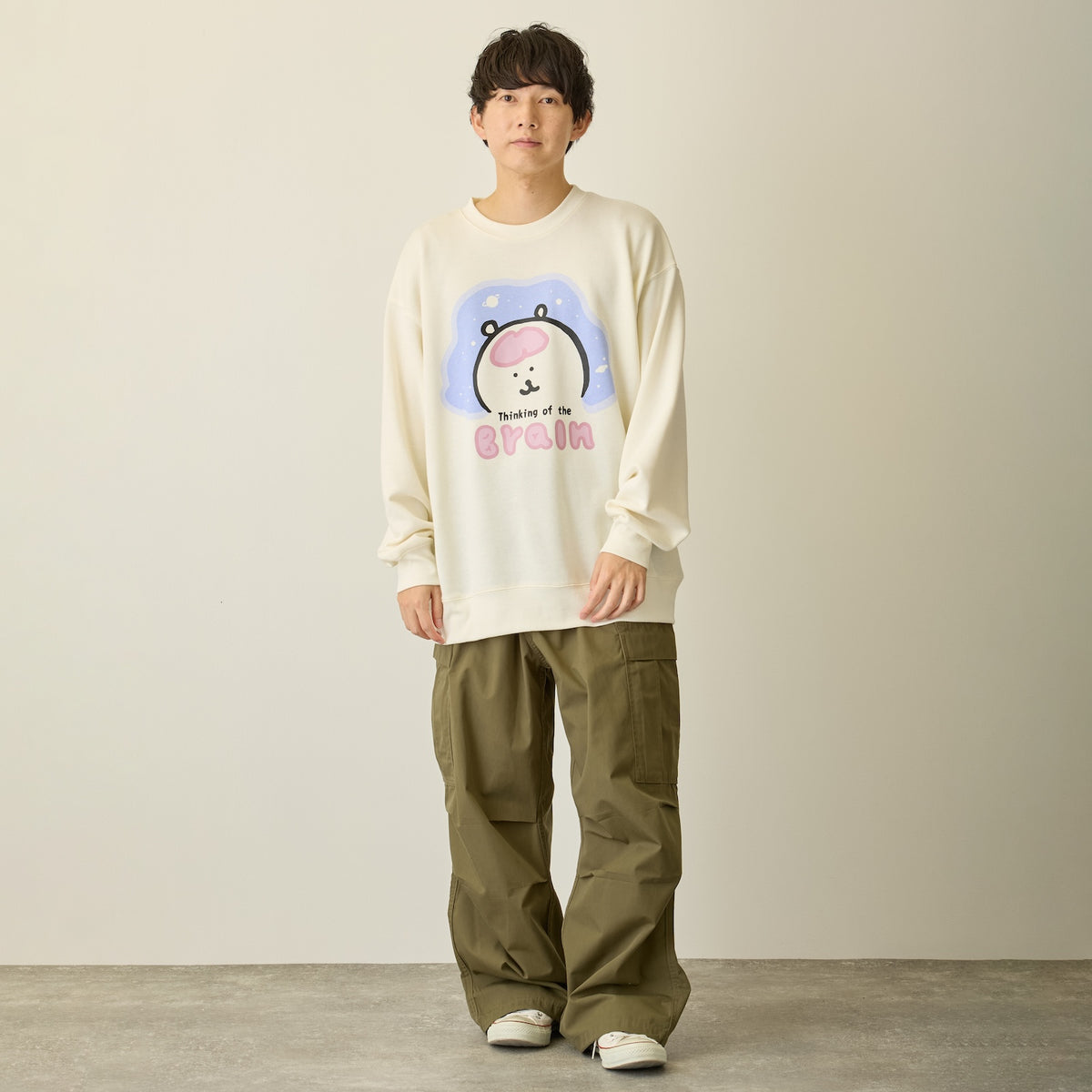 Nagano Characters 스웨트셔츠 뇌를 생각하며 오프 화이트