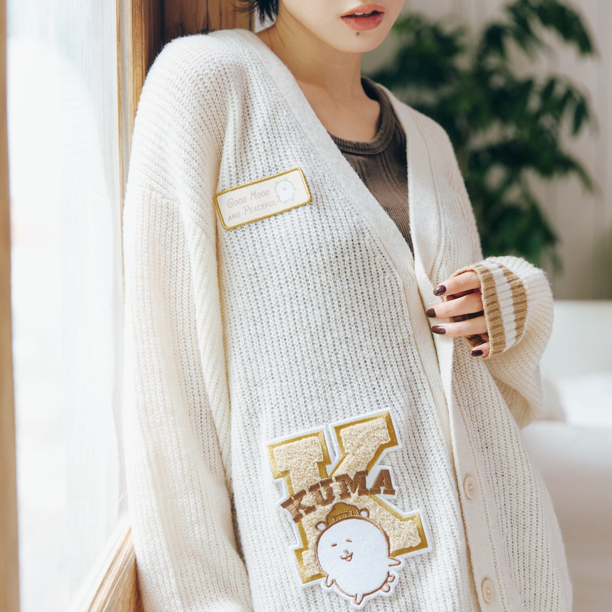 ナガノキャラクターズ ニットカーディガン カレッジなくま ナチュラル
