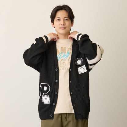Nagano Characters 니트 가디건 컬리지 퍼그 블랙
