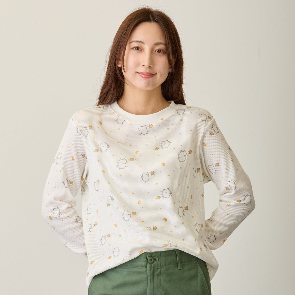 ナガノキャラクターズ ワッフル長袖Tシャツ ラムネリナイト ホワイト