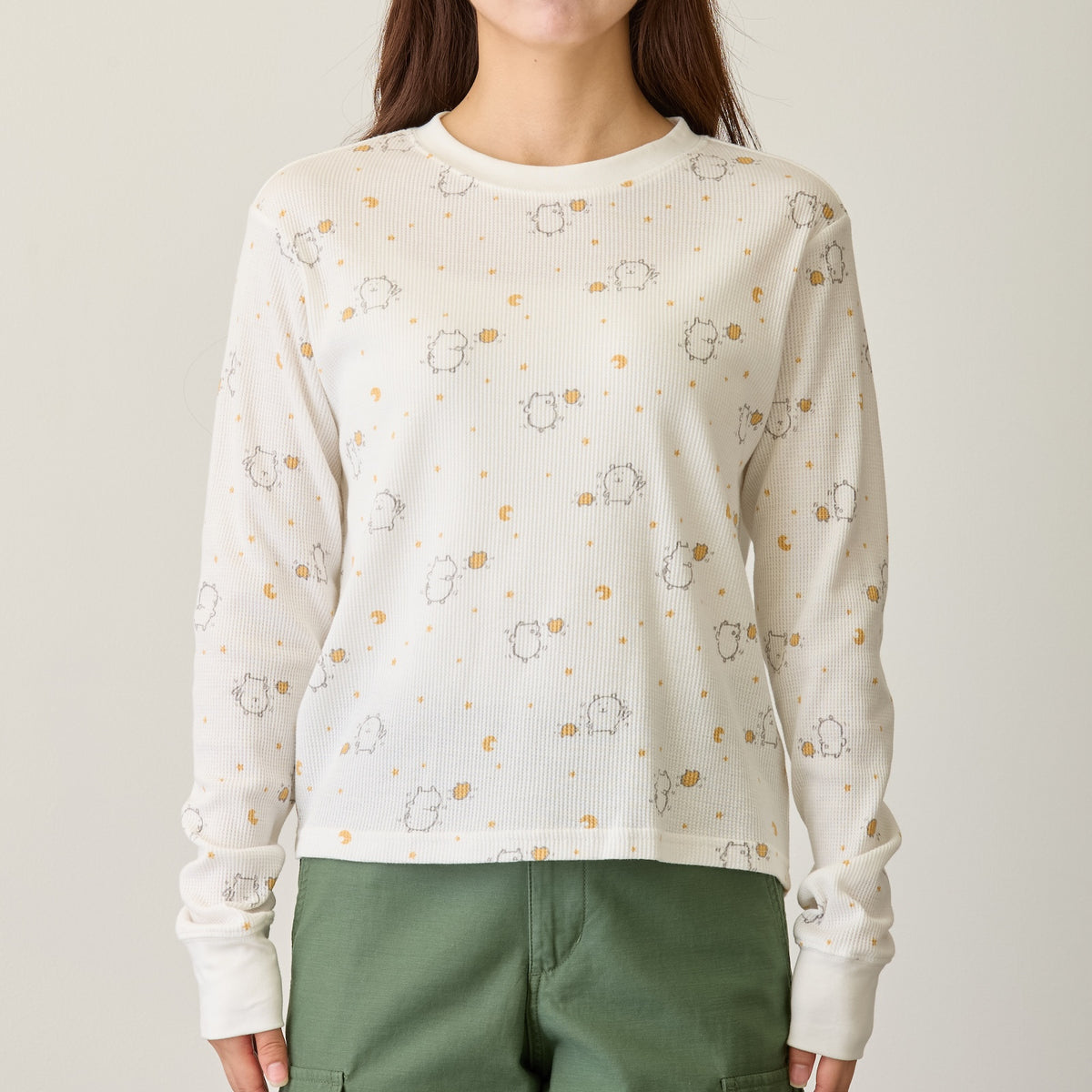 ナガノキャラクターズ ワッフル長袖Tシャツ ラムネリナイト ホワイト