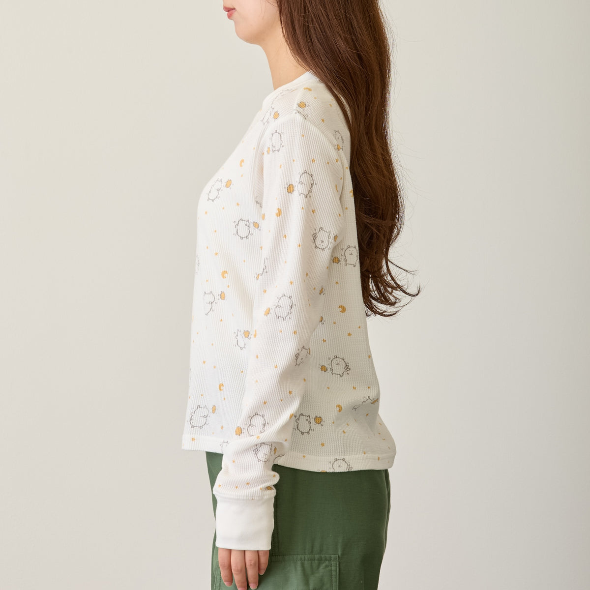 ナガノキャラクターズ ワッフル長袖Tシャツ ラムネリナイト ホワイト