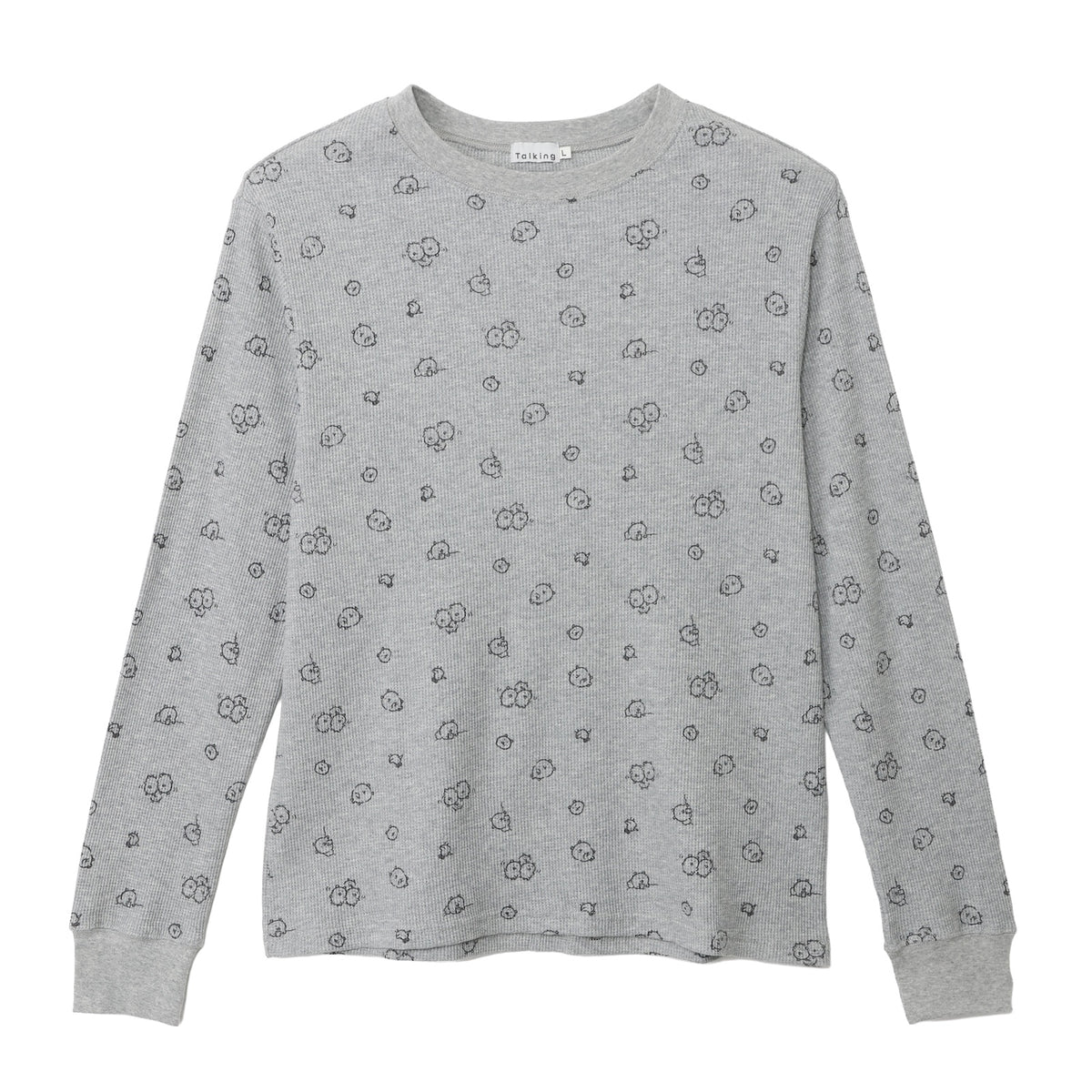 Nagano Characters Waffle Long Sleeve T-shirt "Thinking Of" Grey