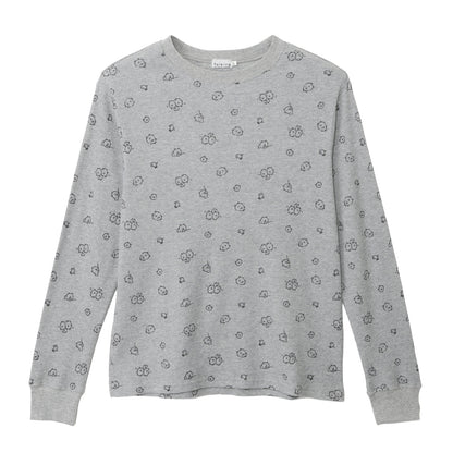 Nagano Characters Waffle Long Sleeve T-shirt "Thinking Of" Grey