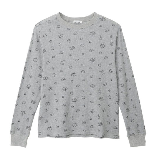 ナガノキャラクターズ ワッフル長袖Tシャツ 思いを馳せる グレー