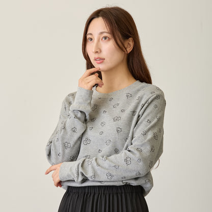 Nagano Characters Waffle Long Sleeve T-shirt "Thinking Of" Grey
