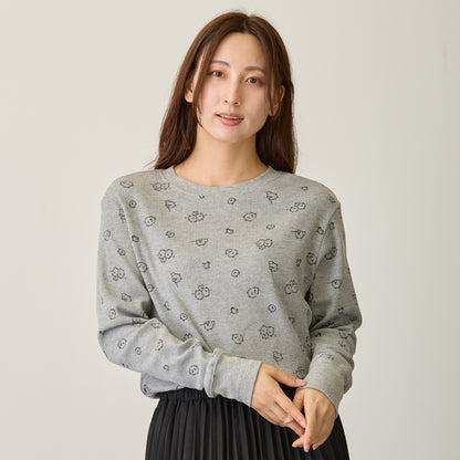 Nagano Characters Waffle Long Sleeve T-shirt "Thinking Of" Grey