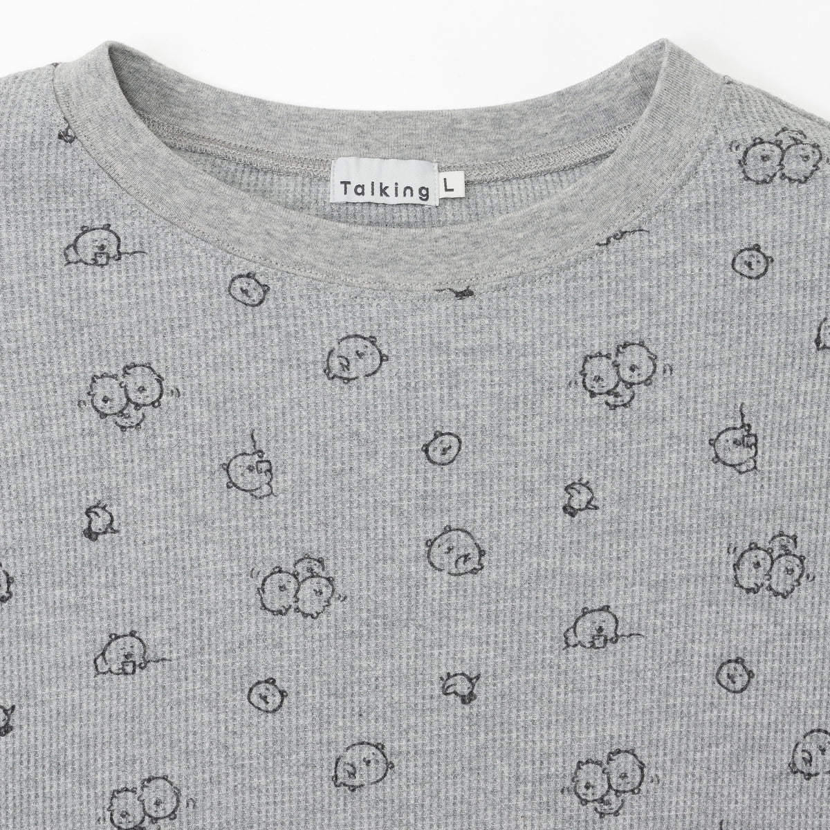 Nagano Characters Waffle Long Sleeve T-shirt "Thinking Of" Grey