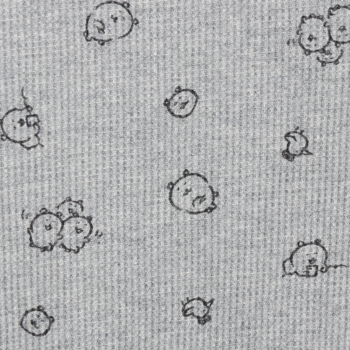 Nagano Characters Waffle Long Sleeve T-shirt "Thinking Of" Grey