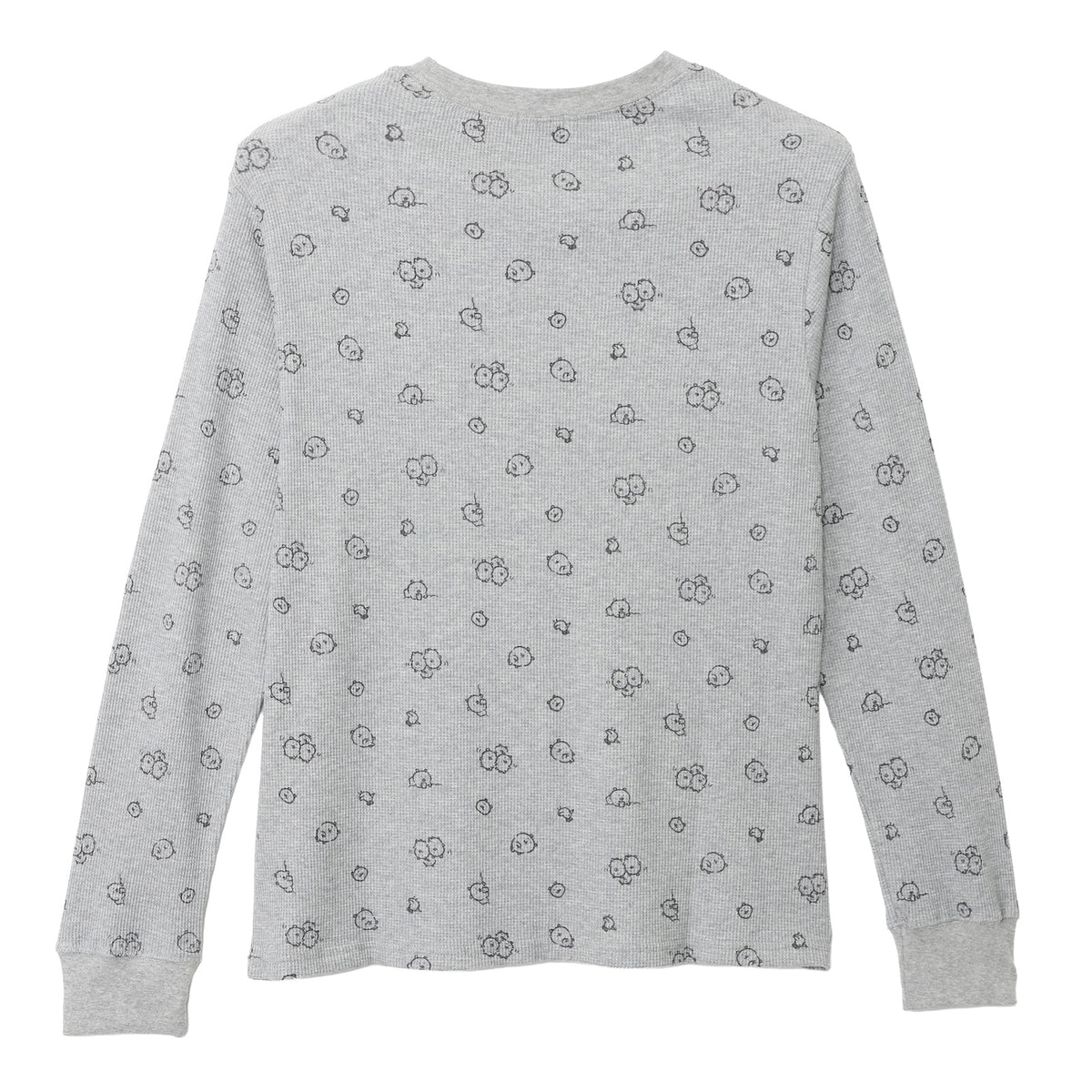 Nagano Characters Waffle Long Sleeve T-shirt "Thinking Of" Grey
