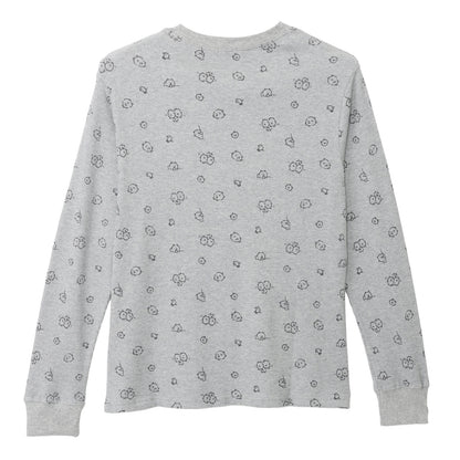 Nagano Characters Waffle Long Sleeve T-shirt "Thinking Of" Grey