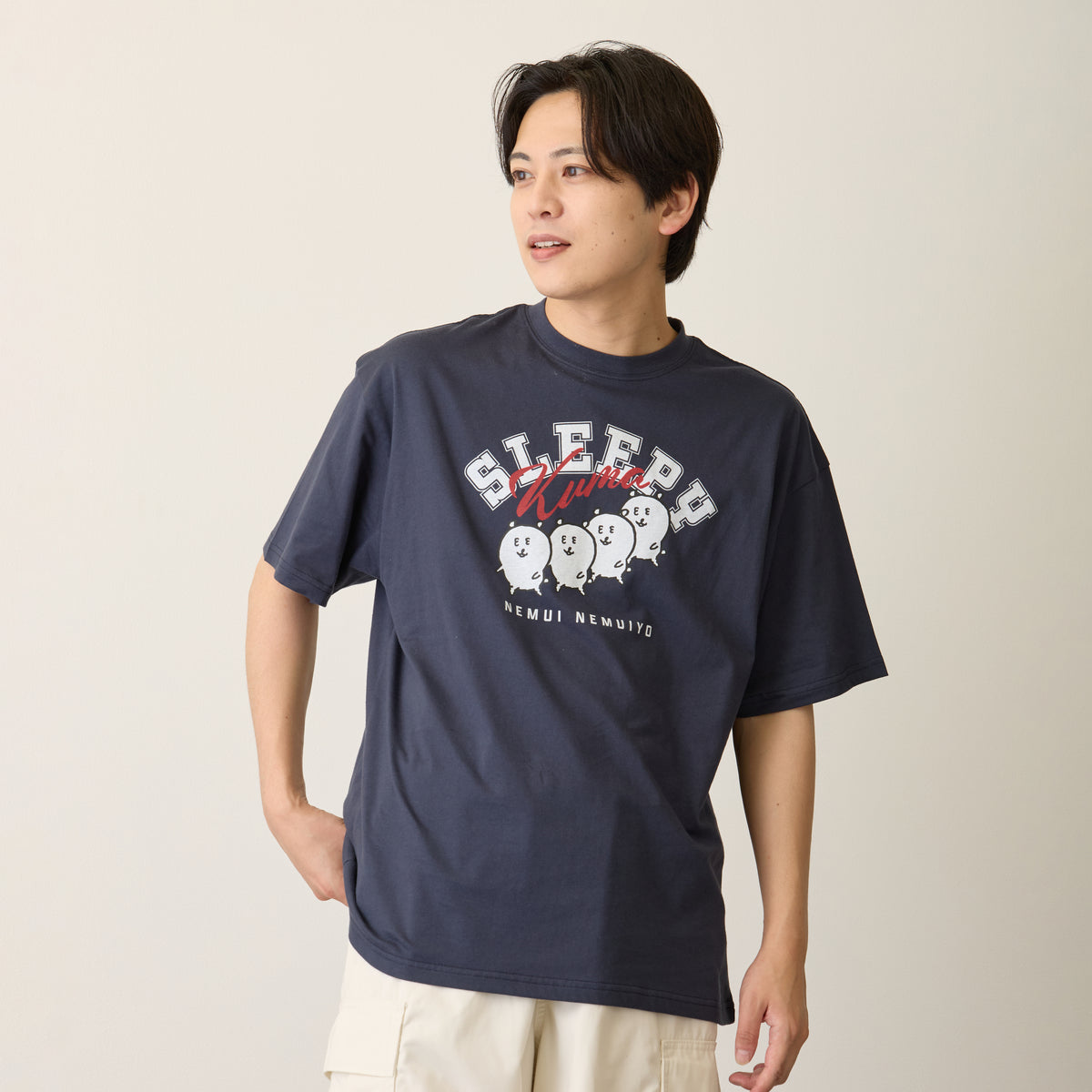 ナガノキャラクターズ Tシャツ SLEEPY（くま） ネイビー