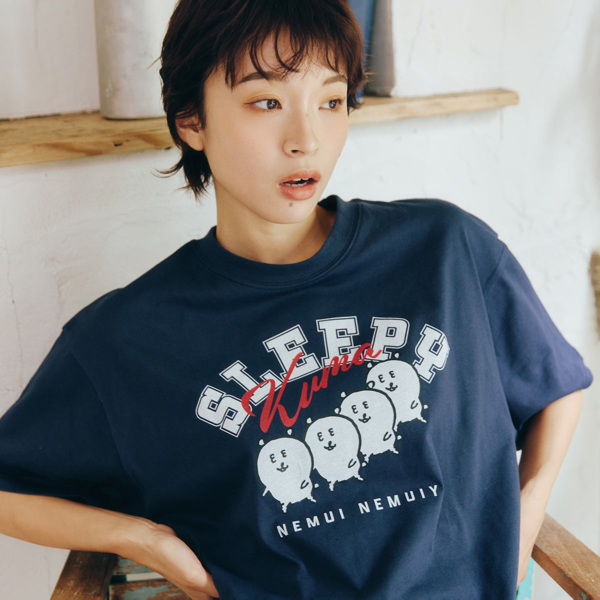 ナガノキャラクターズ Tシャツ SLEEPY（くま） ネイビー