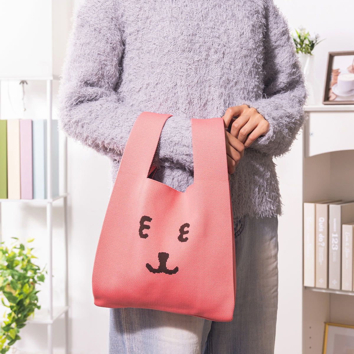 ナガノキャラクターズ カラーなニットバッグ（ピンク）