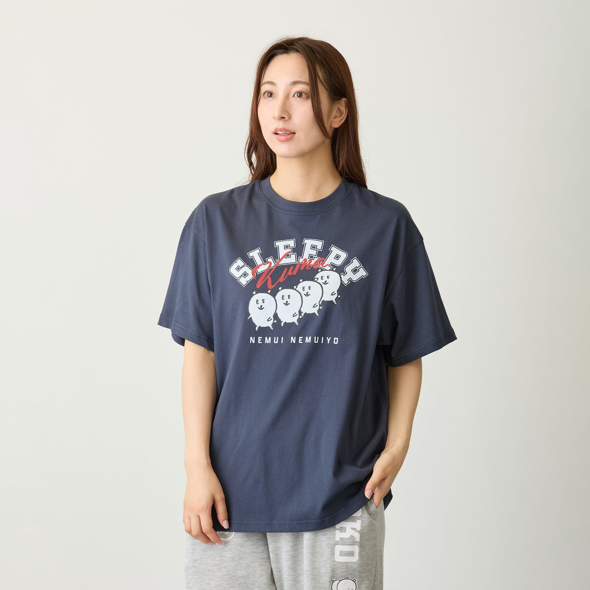 ナガノキャラクターズ Tシャツ SLEEPY（くま） ネイビー