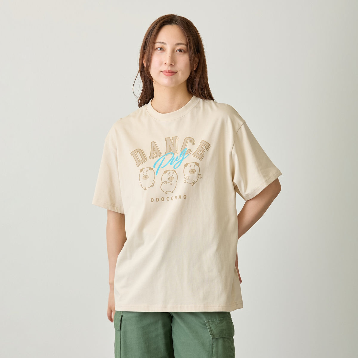 ナガノキャラクターズ Tシャツ DANCE（パグ） オフホワイト