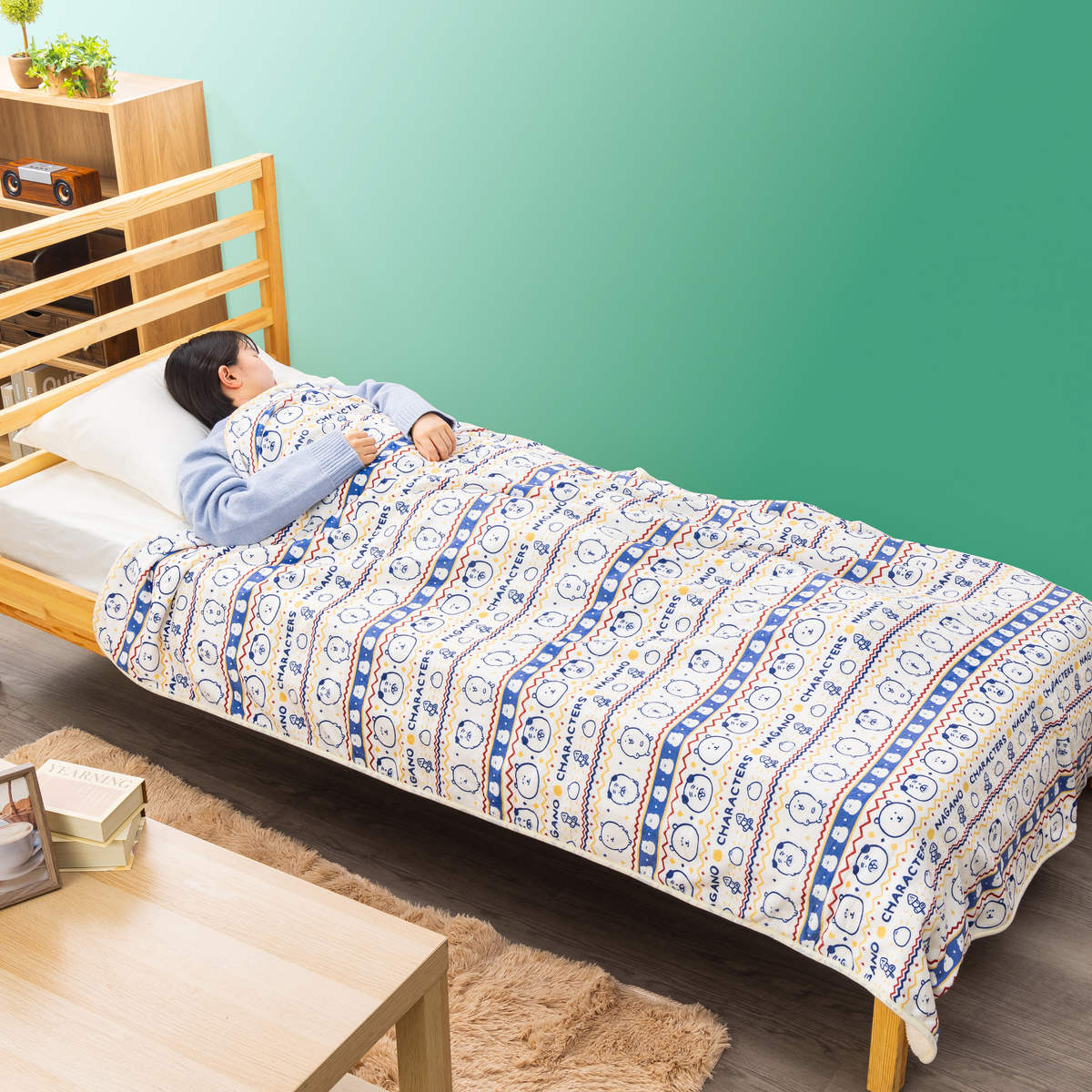 ナガノキャラクターズ あったか大きめ毛布ブランケット（アイボリー