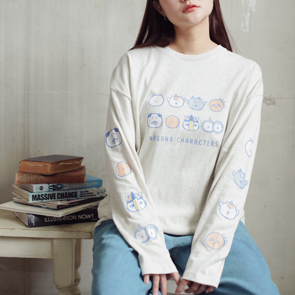ナガノキャラクターズ 長袖Tシャツ お顔ならび オートミール | ナガノ