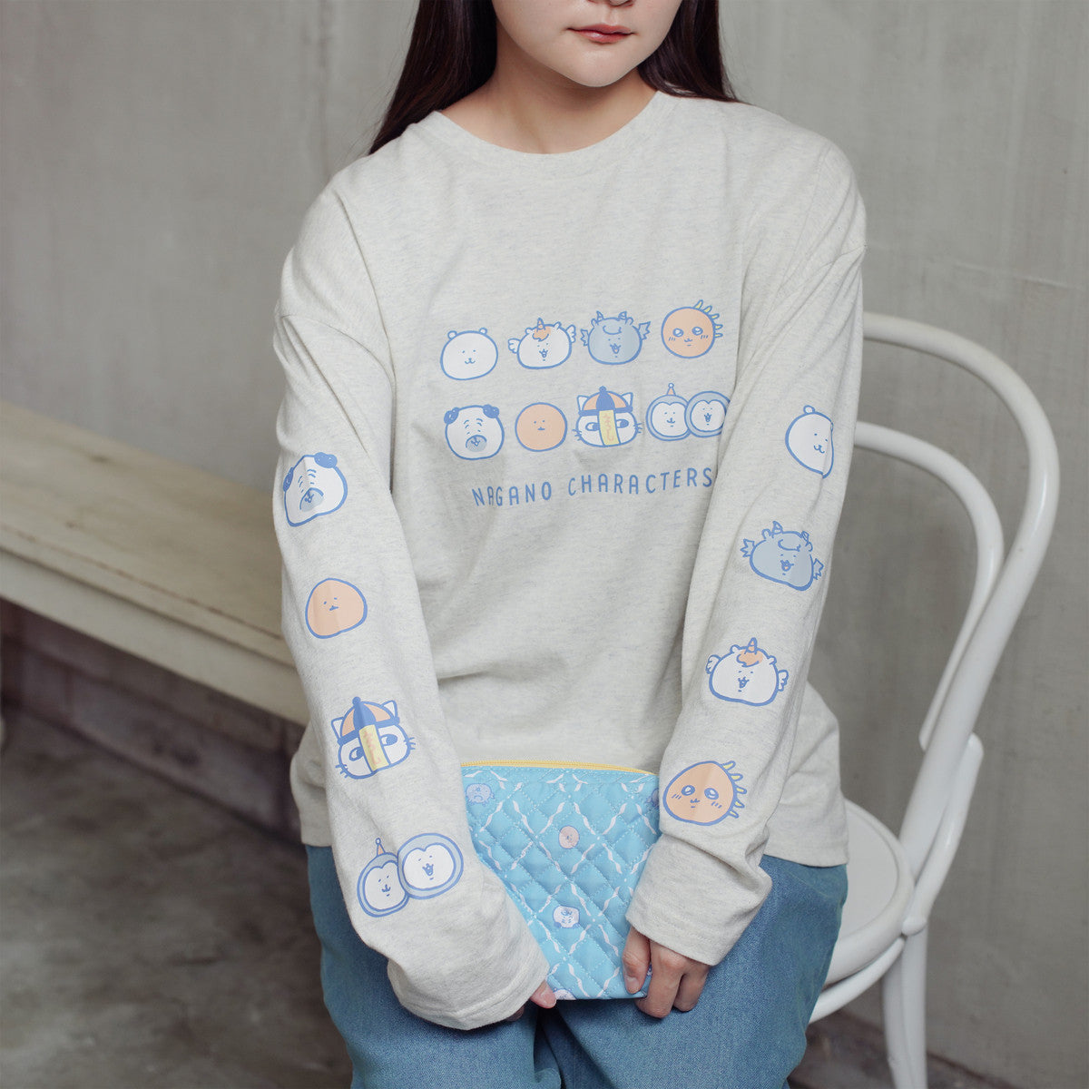 ナガノキャラクターズ 長袖Tシャツ お顔ならび オートミール