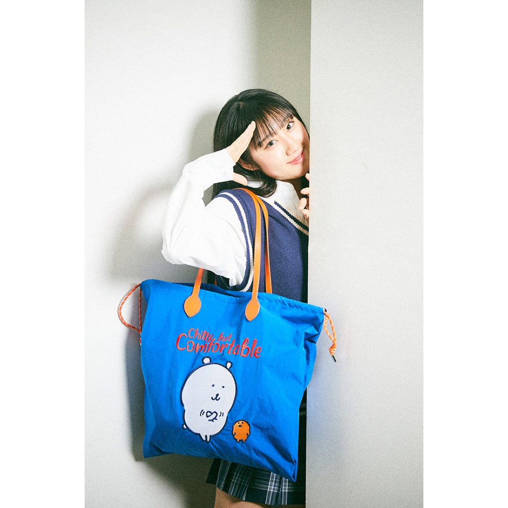 나가노 캐릭터 자수 토트 가방 편안한 파란색