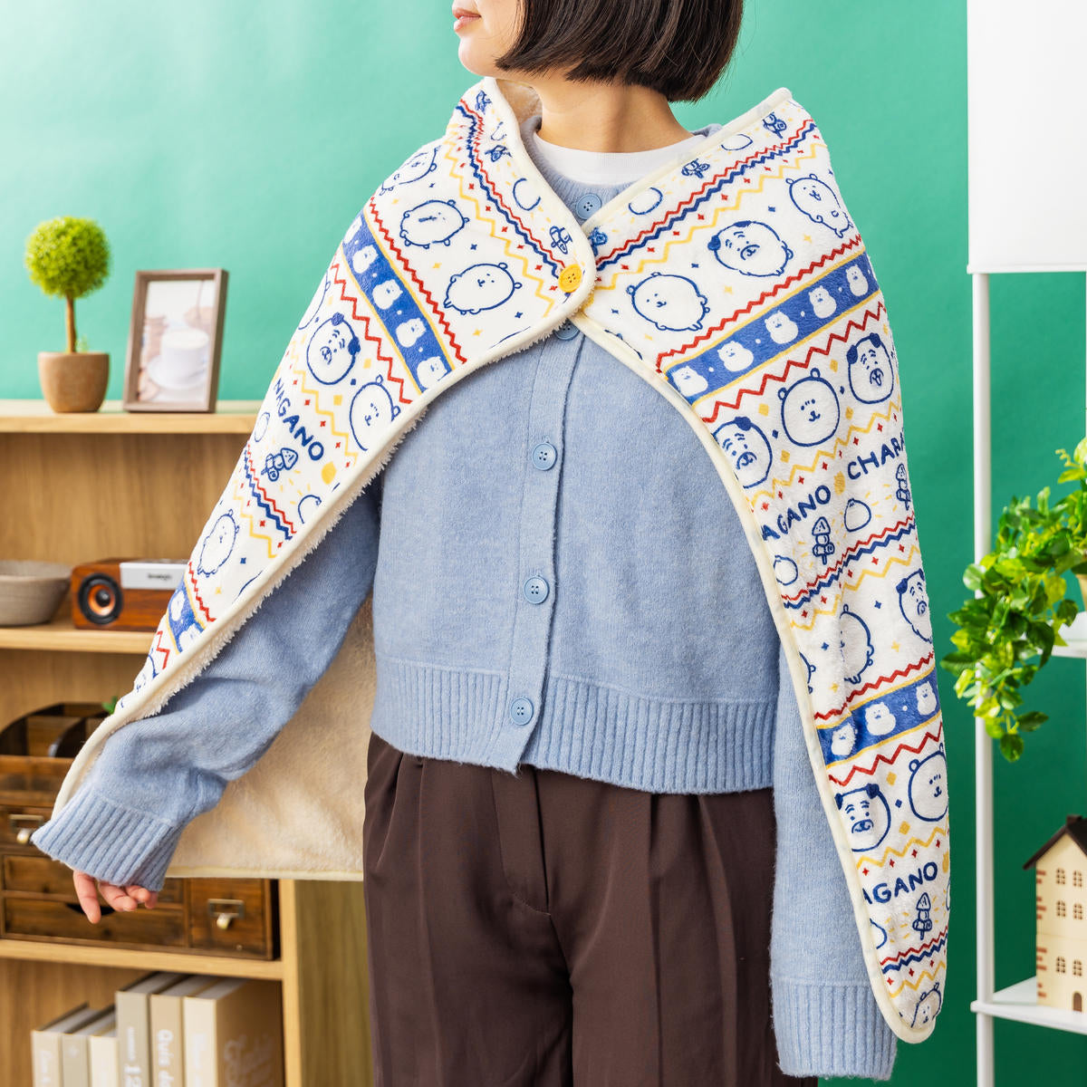 ナガノキャラクターズ あったか収納ポケット付き3WAYブランケット