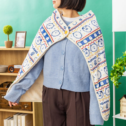 ナガノキャラクターズ あったか収納ポケット付き3WAYブランケット（アイボリー）