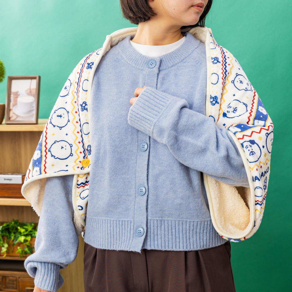 ナガノキャラクターズ あったか収納ポケット付き3WAYブランケット（アイボリー）