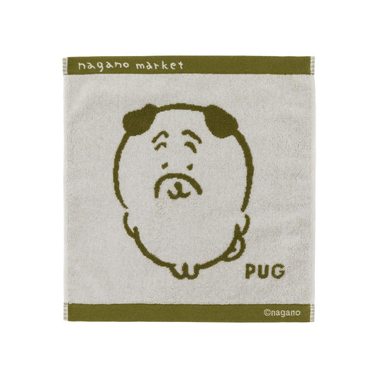 ナガノマーケット ワンカラージャガードハンドタオル（パグ）